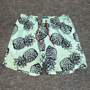 Club Room Men's Blue Pineapple Swim Trunks Size L Drawstring Pockets Lined